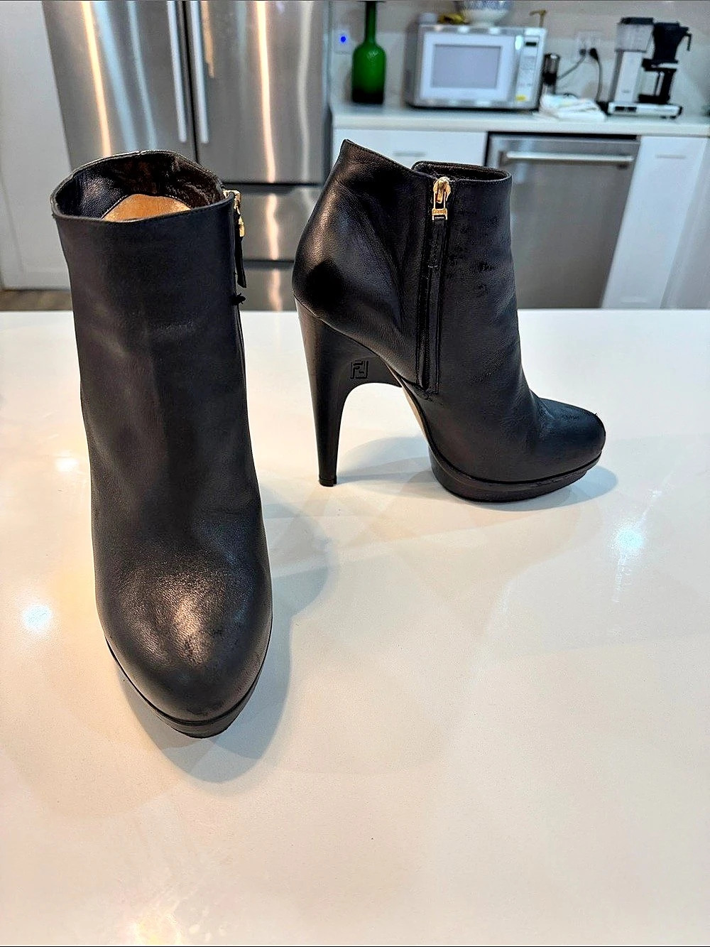Fendi Black Leather Heeled Ankle 👢 boots Y2K